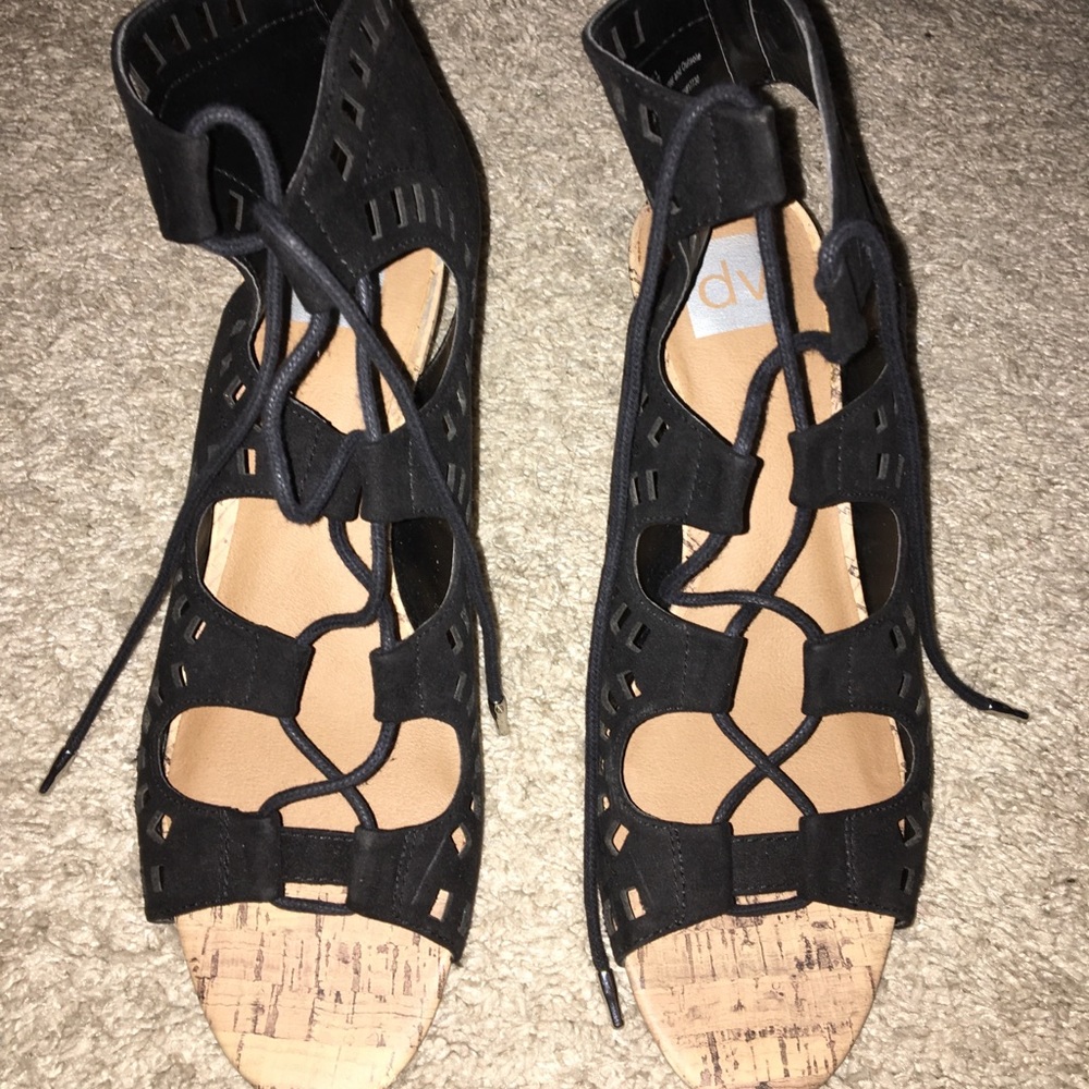 Black Tie Up Wedge Heels